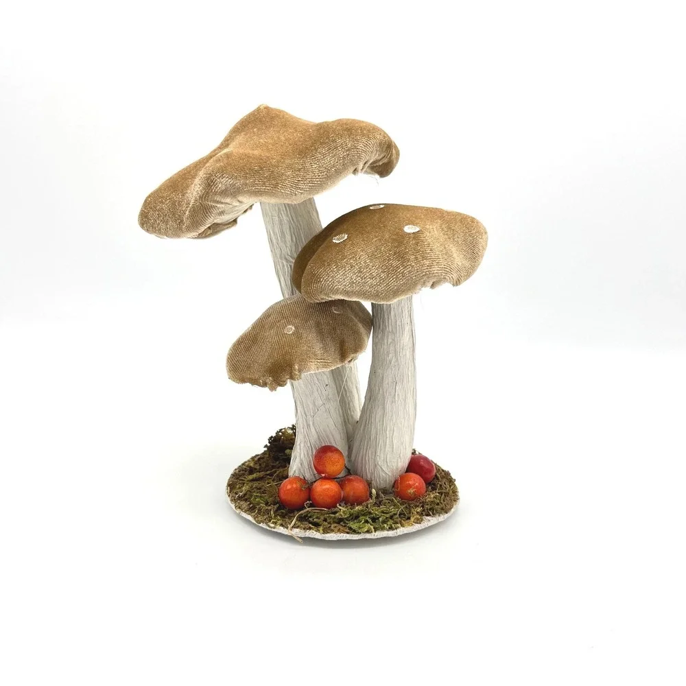 Whimsical Mushroom Decor Set Velvet Mushroom‎ Stems Red Berries Enchanted Forest